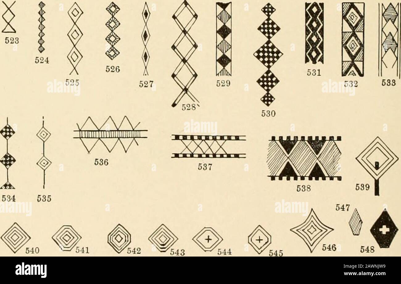 Annual report of the Bureau of American Ethnology to the Secretary of the Smithsonian Institution . /% 521 520 622 518 519. SKETCHES OF DESIGNS PLATE 88 RECTANGLES 503. Legging fringe, Clouds, Dentaliii, Deads, Bit; spot (rarely), Caterpillar. 504. Dentalia. Caterpillar. 505. Hand pointing. .^06. Head, Ducks head. Caterpillar..&gt;07. Necklace, Design on dresses, Flying bird,Beads. 5ns. Spearhead(?), Snares, Lakes, Leaves, Meshes,Part of a design (Utamqt). 509. Wasps nest. 510. Mula (root of wild rice). Cluster of flies. Heart, Big bead.611. Star, Eye, Snare, Mesh.512. Star, Eye, Flower.513-51 Stock Photo