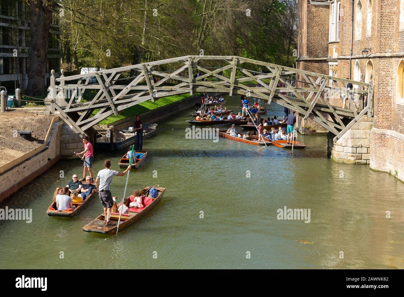 Mathematical Bridge over the River Cam in Cambridge, United Kingdom Stock Photo