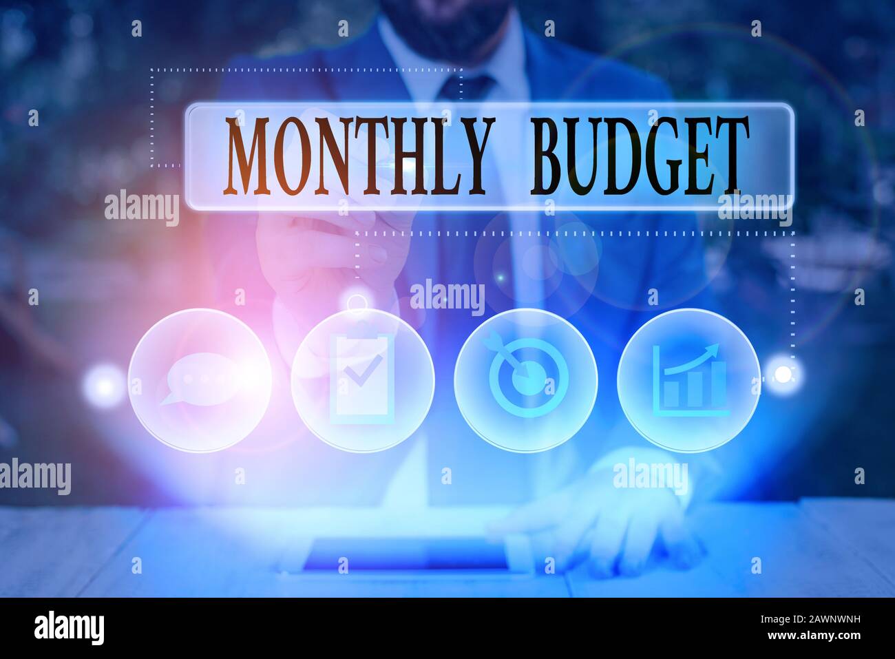 Text sign showing Monthly Budget. Business photo text summary of ...