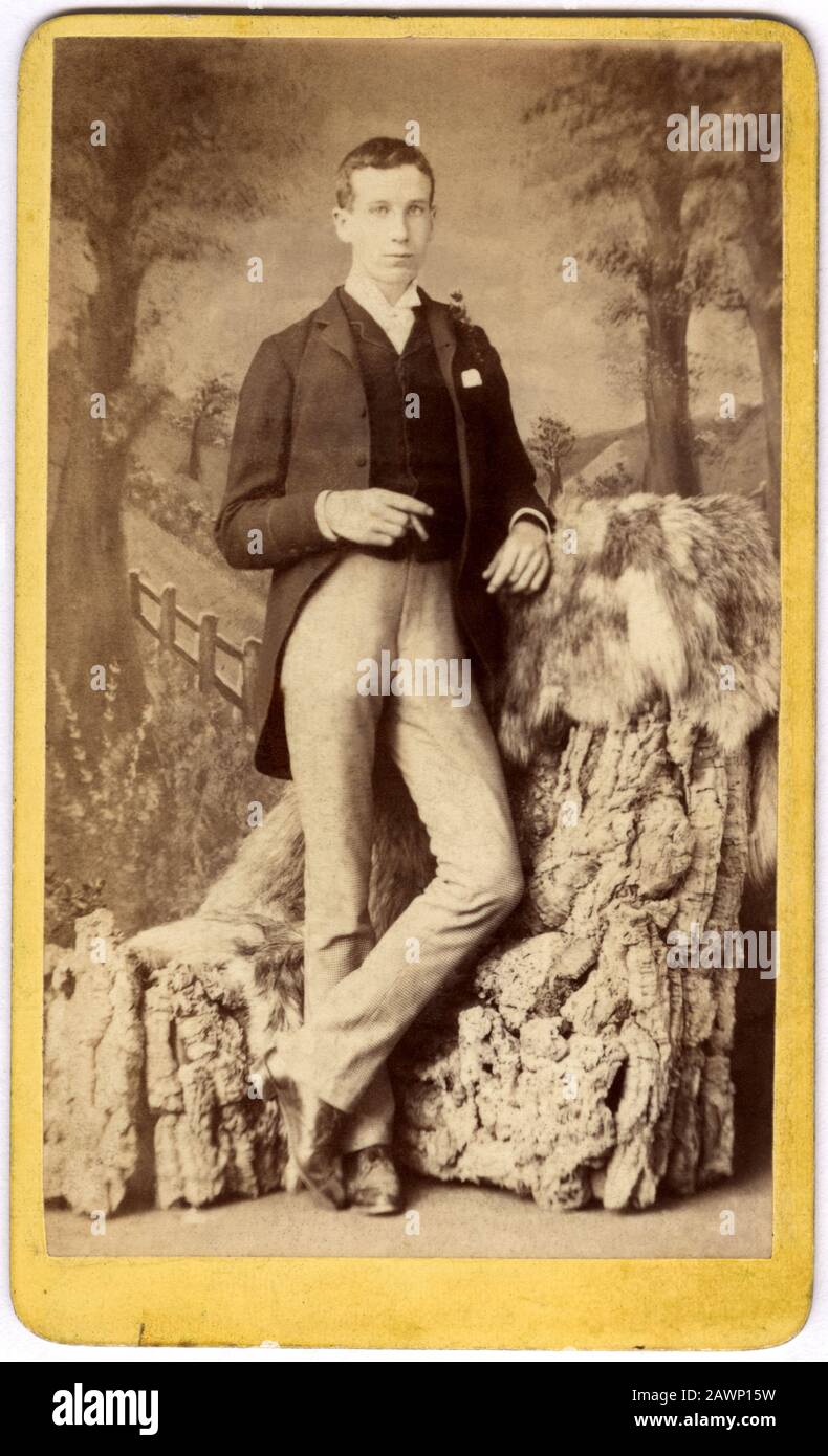 1885 ca ,  LONDON , GREAT BRITAIN : A young handsome man smoking a cigar . Photo by E.T. FARTHING , Battersea Park , Prince of Wales Drive, London  - Stock Photo