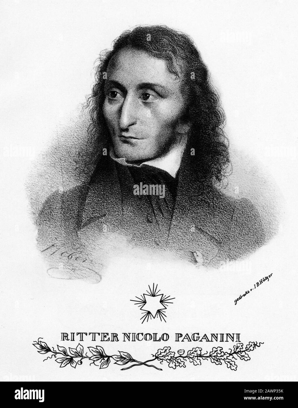 1830 , GERMANY : The celebrated italian virtuoso violinist and music composer Niccolò PAGANINI ( 1782 - 1840 ). Portrait by engraver Weber , 1830  - M Stock Photo