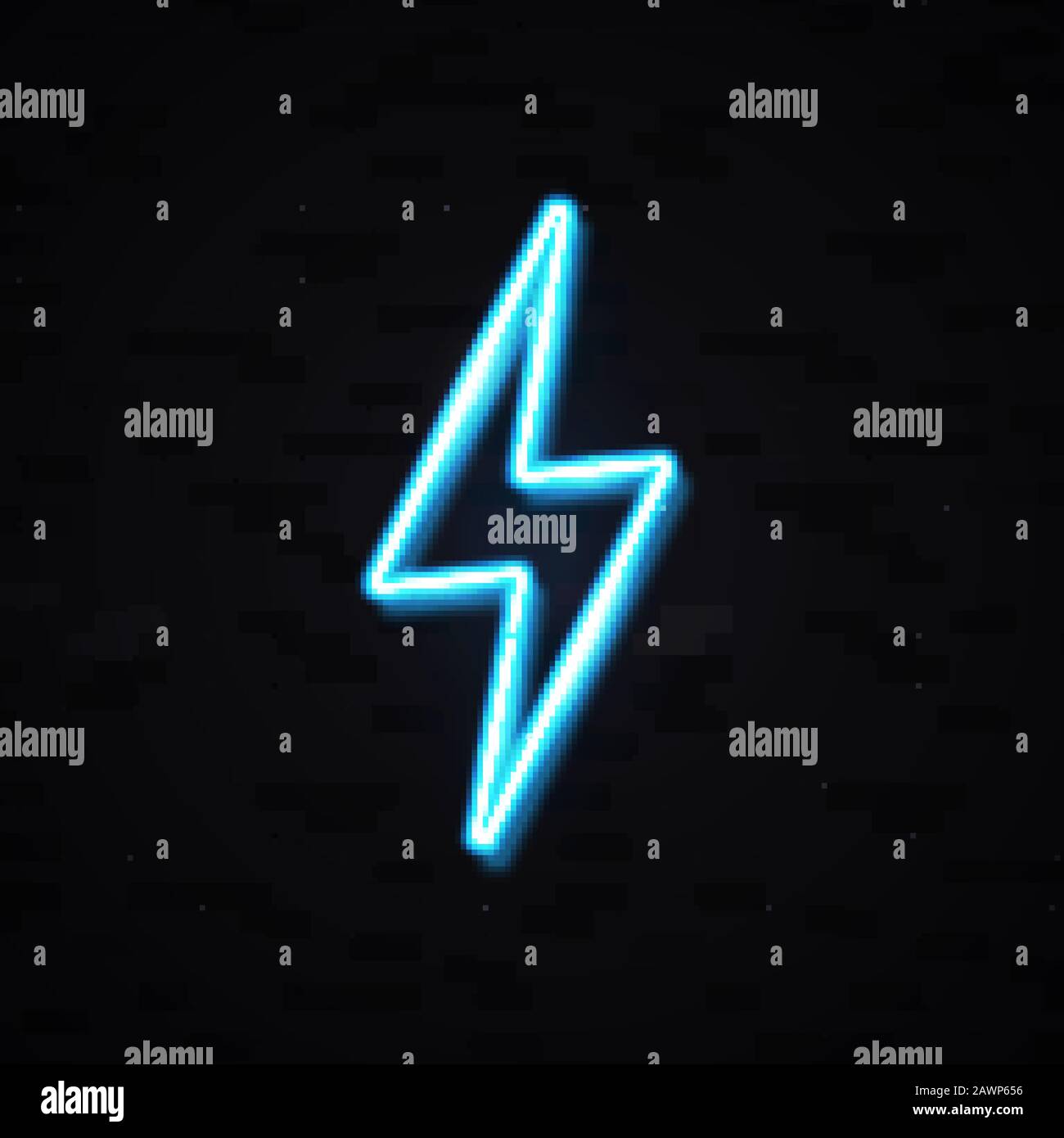 Realistic isolated neon sign of lightning bolt on black brick wall ...