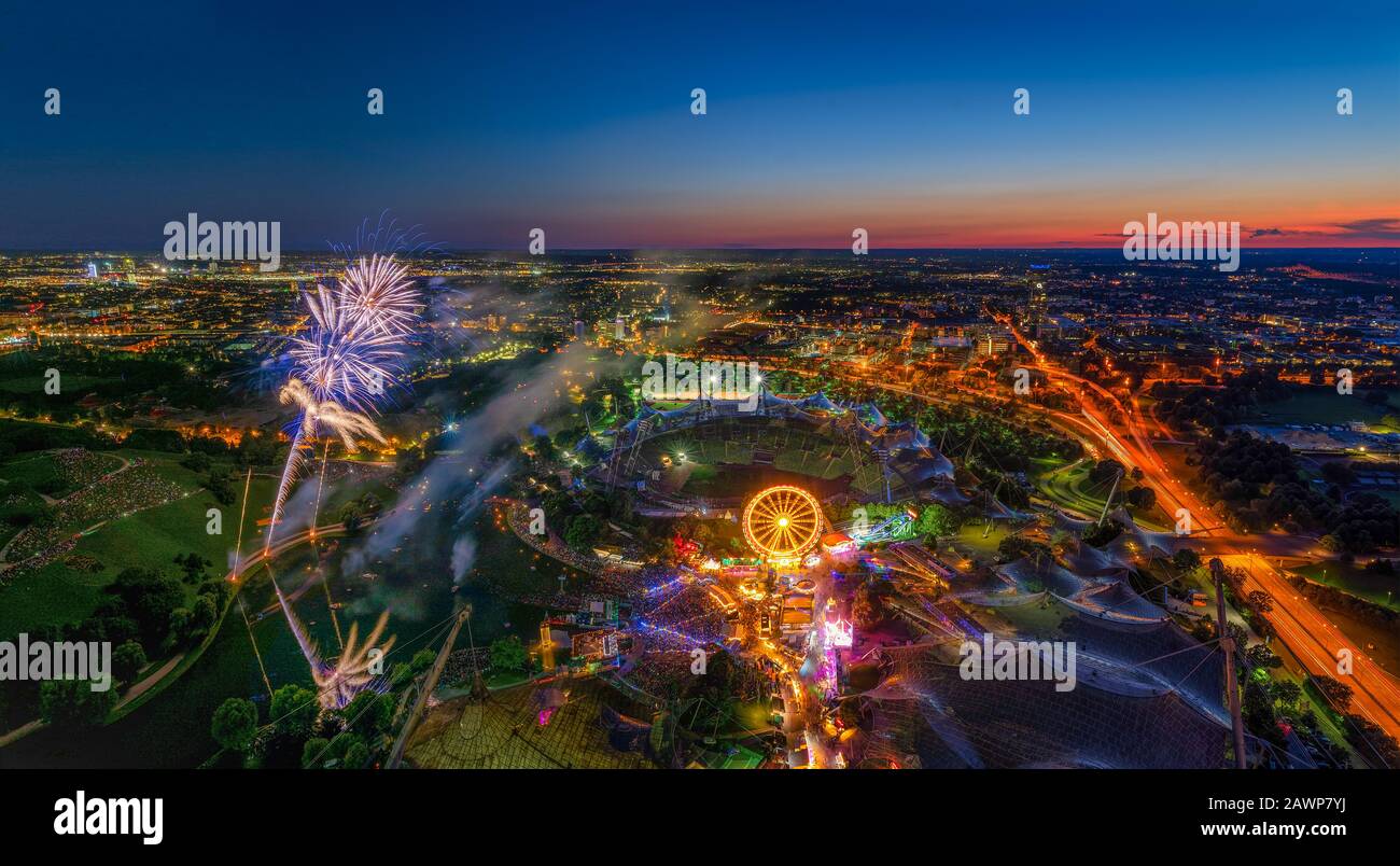 Impressive fireworks over Munich from a high angle view Stock Photo