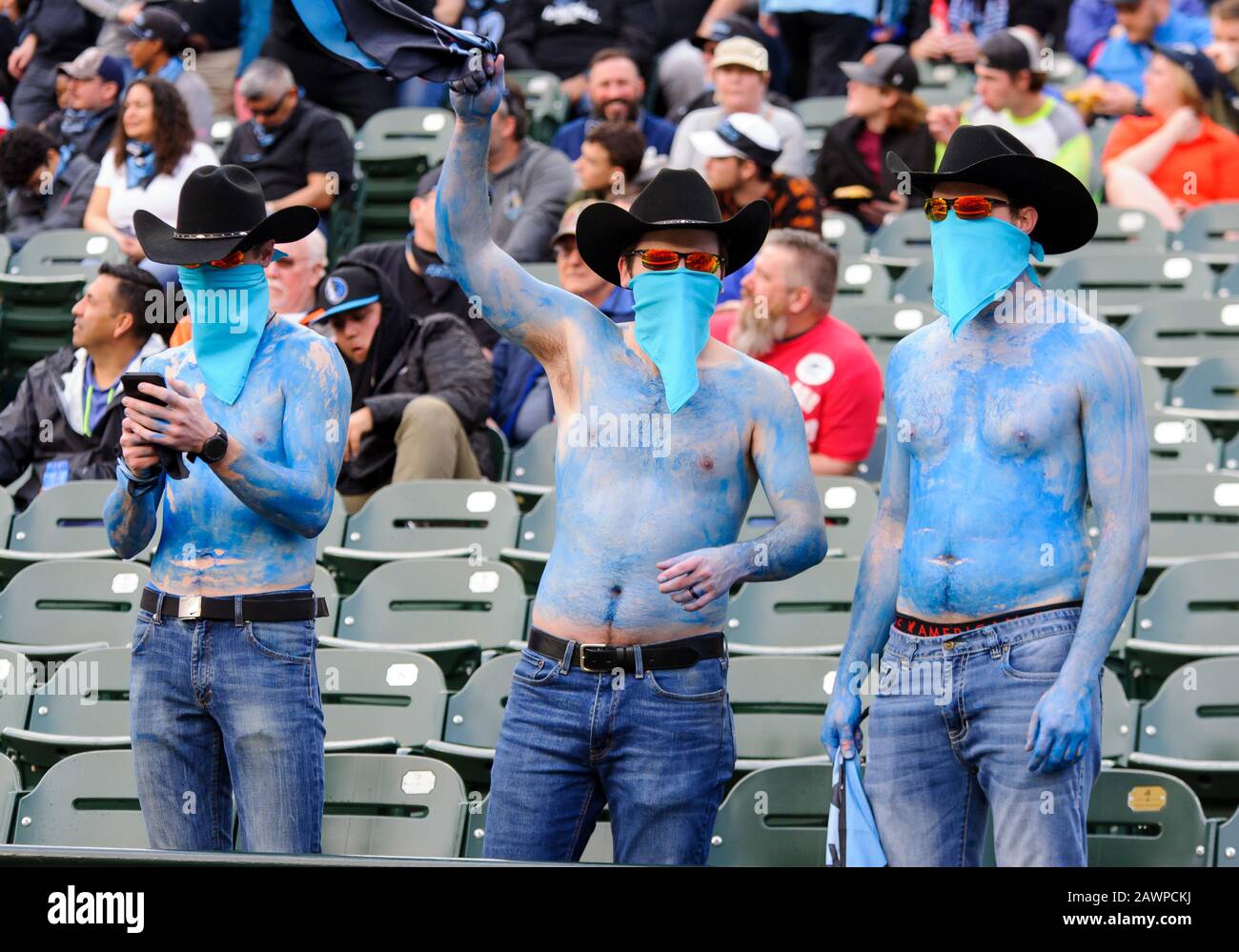 Arlington, Texas, USA. 9th Feb, 2020. Dallas Renegades fans during the 1st half of the XFL game between St. Louis Battlehawks and the Dallas Renegades at Globe Life Park in Arlington, Texas. Credit: Cal Sport Media/Alamy Live News Stock Photo