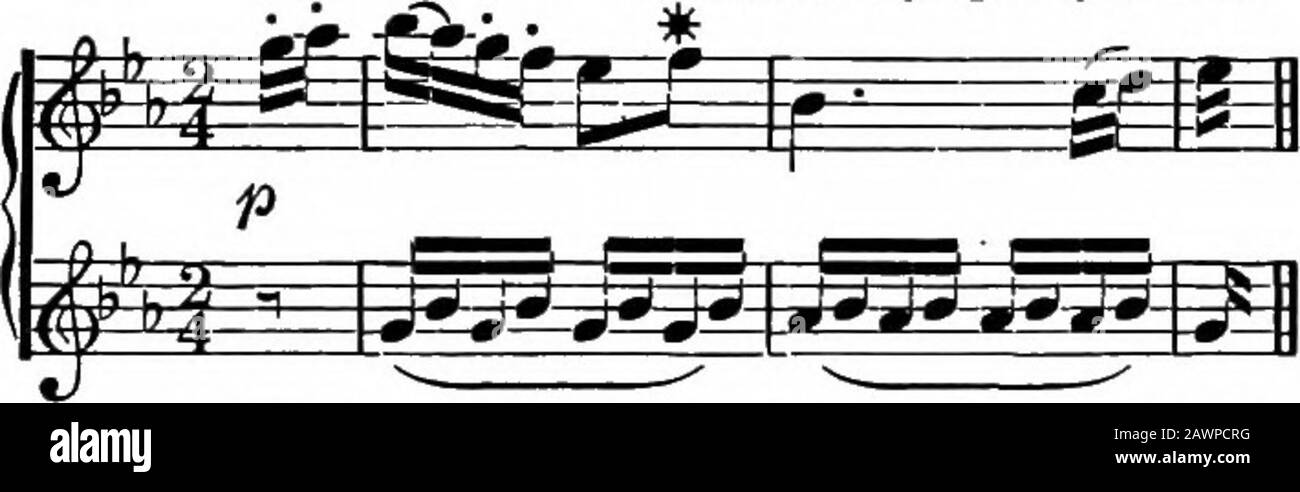 Harmony, its theory and practice . ^^^ag.^^ Mozart. Symphony in Eb.*. Ex. 255. At Exs. 252, 253 will be seen auxiliary notes leaping a fourthand a diminished fifth, instead of a third, to the harmony note.At Ex. 253 we also have an excellent example of the anticipa-tions spoken of in § 325. The note D at the end of the firstbar of Ex. 254 is clearly an auxiliary note, because the harmonyis defined as being that of the common chord of F by the arpeggioin the bass. (^See § 228.) Here the auxiliary note leaps a sixth,while at Ex. 255 it leaps a fifth. The F in this last examplemay also be conside Stock Photo