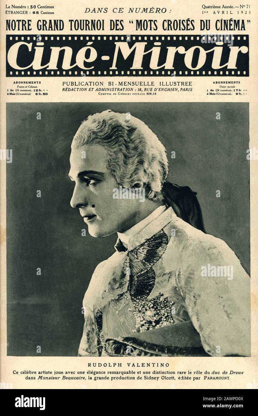 1925 , FRANCE : italian silent movie actor RUDOLPH VALENTINO ( 1895 - 1926 ) on cover of french movie fan magazine 1 april 1925 Stock Photo - Alamy
