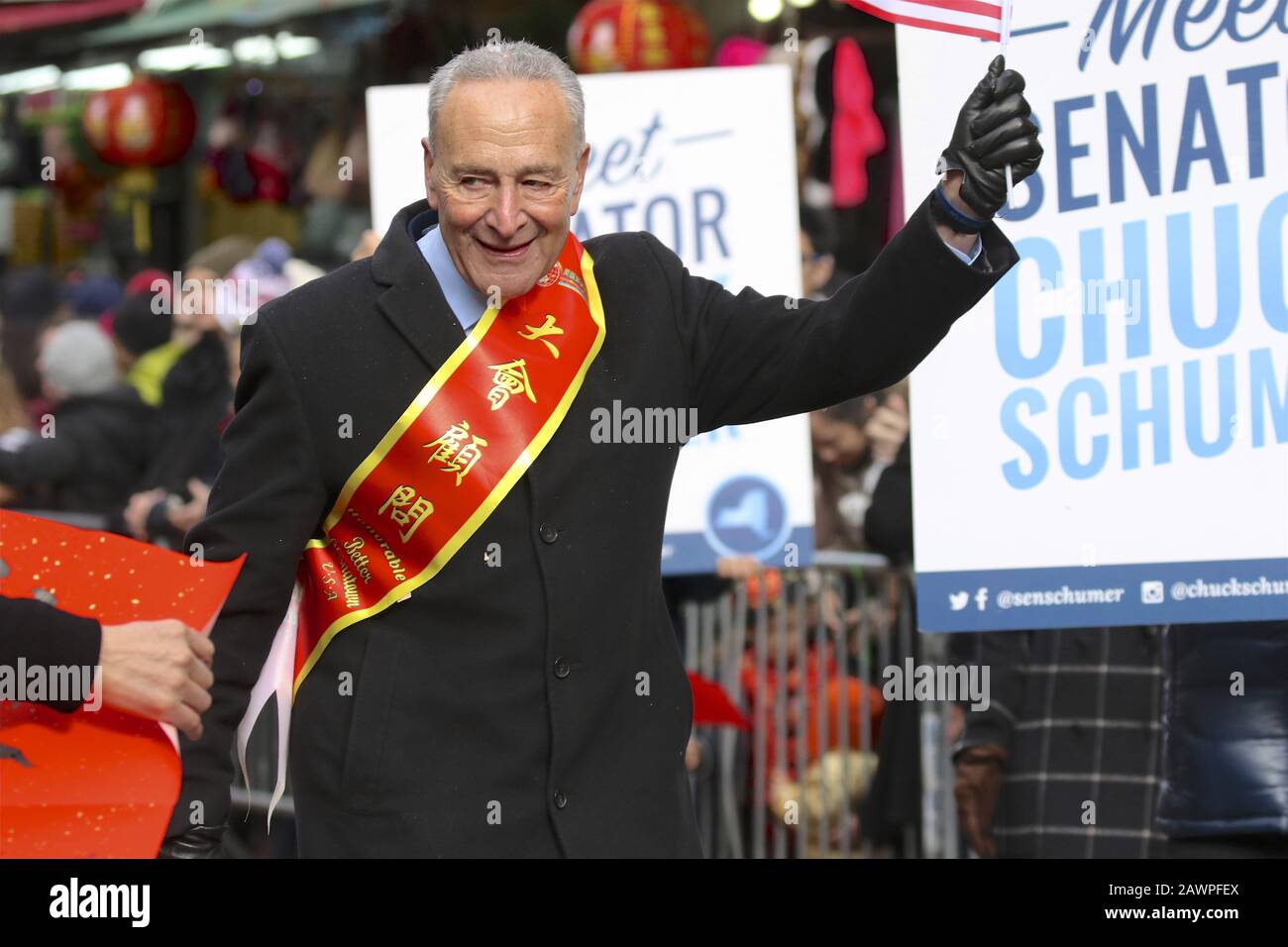 New York, New York, USA. 9th Feb, 2020. SENATOR CHARLES SCHUMER of New York participated in the annual Lunar New Year parade today in New York City's Chinatown. Credit: Staton Rabin/ZUMA Wire/Alamy Live News Stock Photo