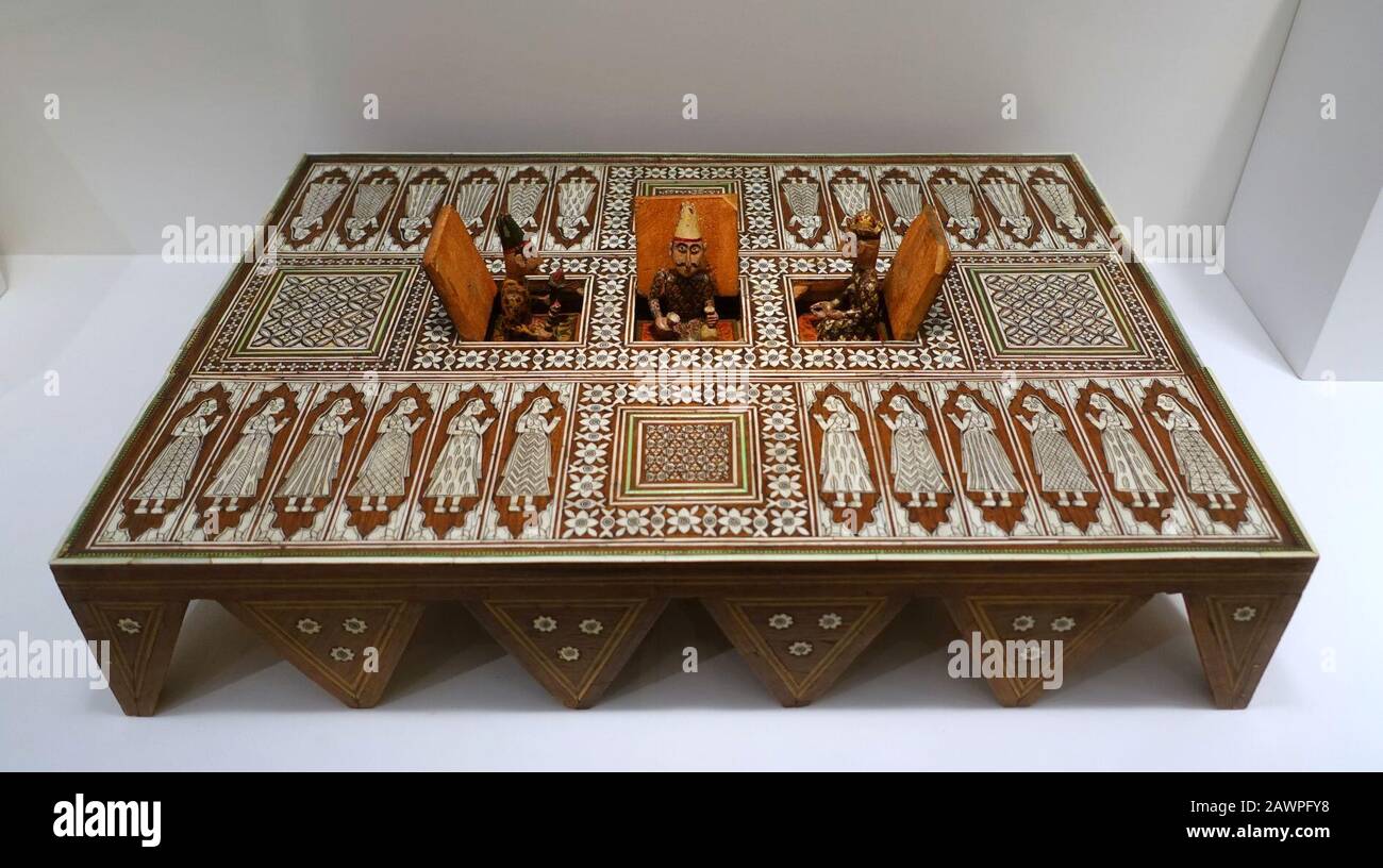 Folding backgammon board, India, Mughal period, 1800s AD, wood, ivory, cord Stock Photo