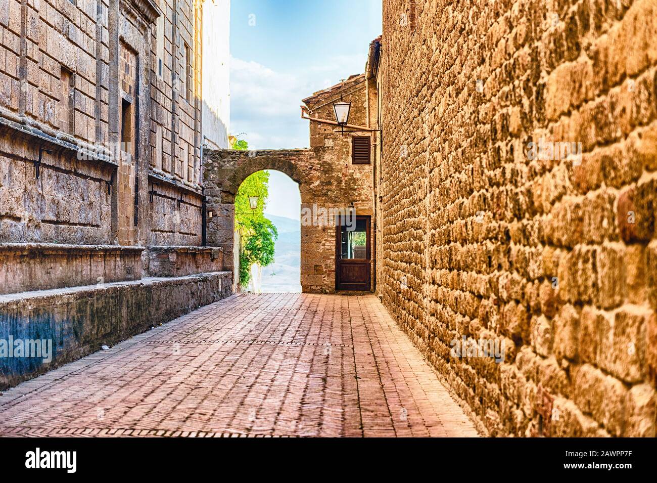 Medieval scenic streets in the town of Pienza, province of Siena ...