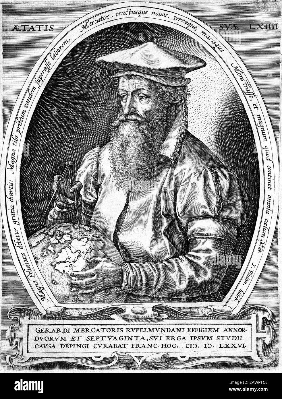 1576 : Gerardus Mercator , born 1512 in Rupelmonde in the Habsburg County of Flanders ( Belgium ), Holy Roman Empire, died 1594 in Duisburg, United Du Stock Photo