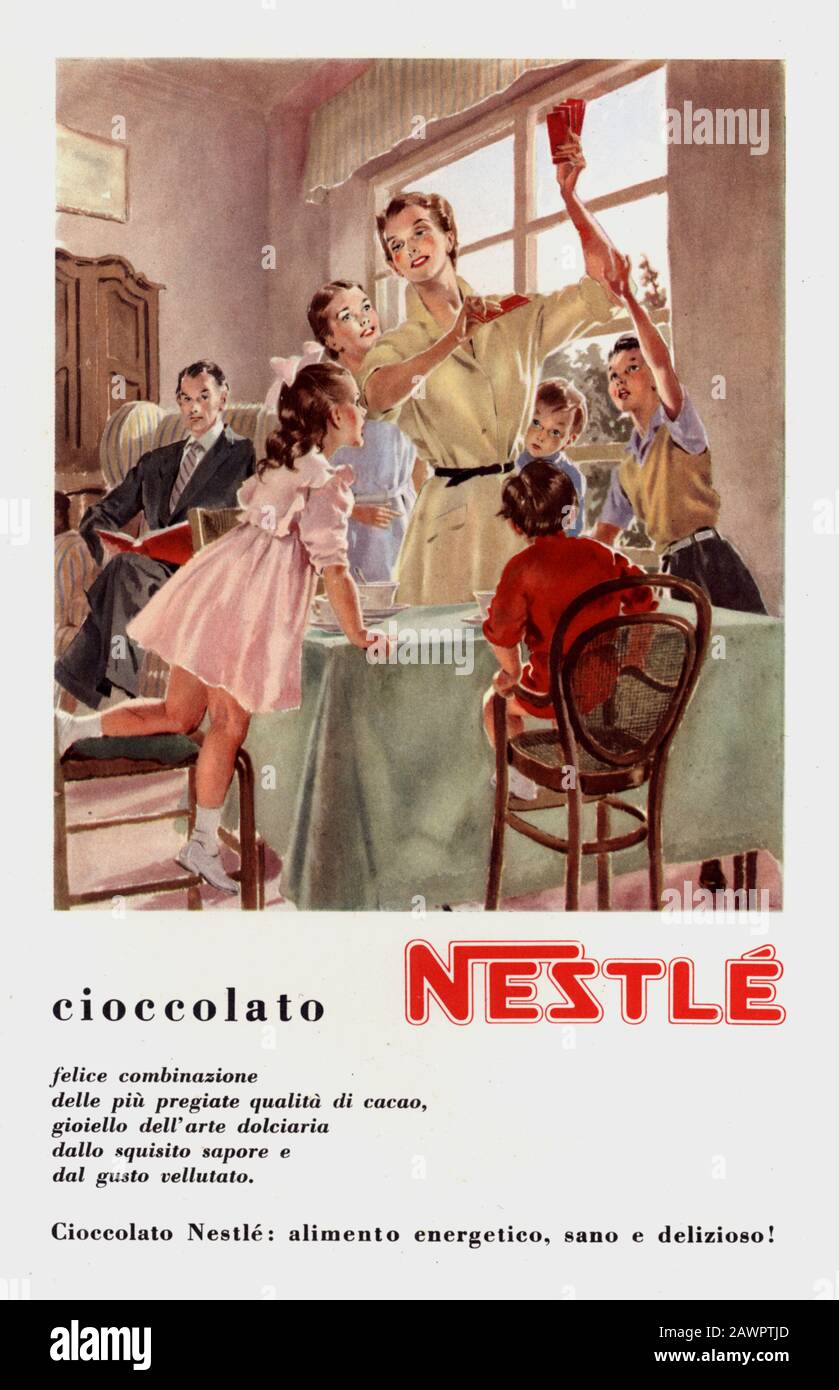 1957, ITALY : The italian pubblicity advertising for the NESTLE' chocolat -  Nestlé - cioccolato - cioccolata - cioccolatini - pubblicita' - illustra  Stock Photo - Alamy