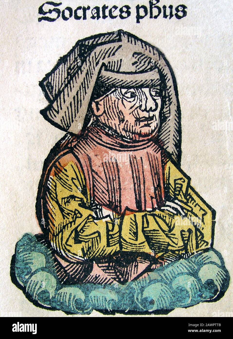 The Classical  Greek philosopher SOCRATES ( Athens 469 - 399 b. C. ) , immaginary portrait in in ' Nuremberg Chronicle ' by Hartmann Schedel (1440-151 Stock Photo