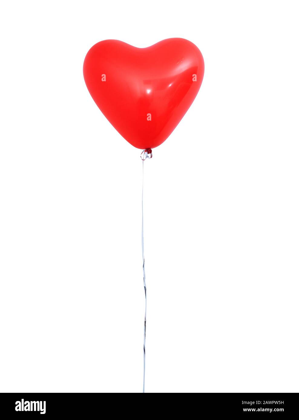 Red heart shaped helium balloon isolated on white background with ropes ...