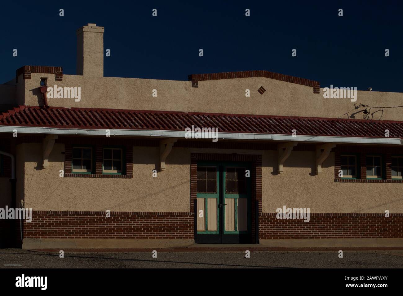 Old Santa Fe Train Station/Passenger Stop and Historical Texas Monument in Canyon, Texas. Stock Photo