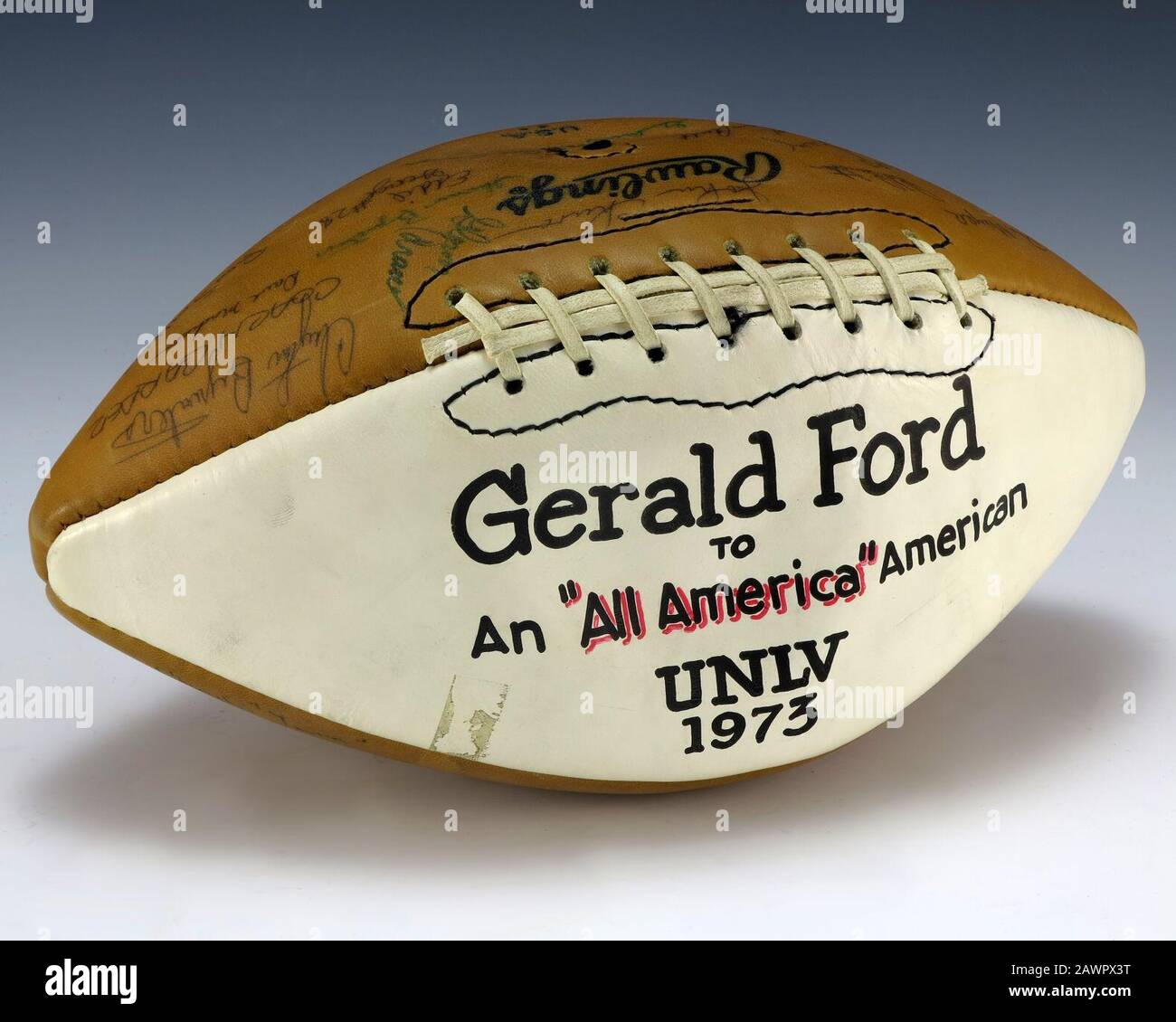 Football signed by 1973 UNLV Runnin' Rebels (1988.597.1). Stock Photo