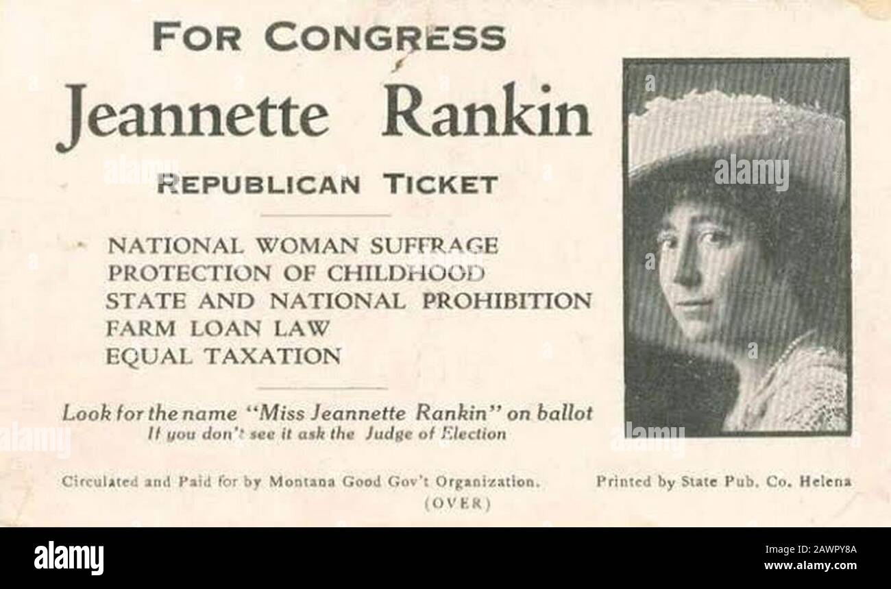 For Congress Jeannette Rankin Republican Ticket. Stock Photo