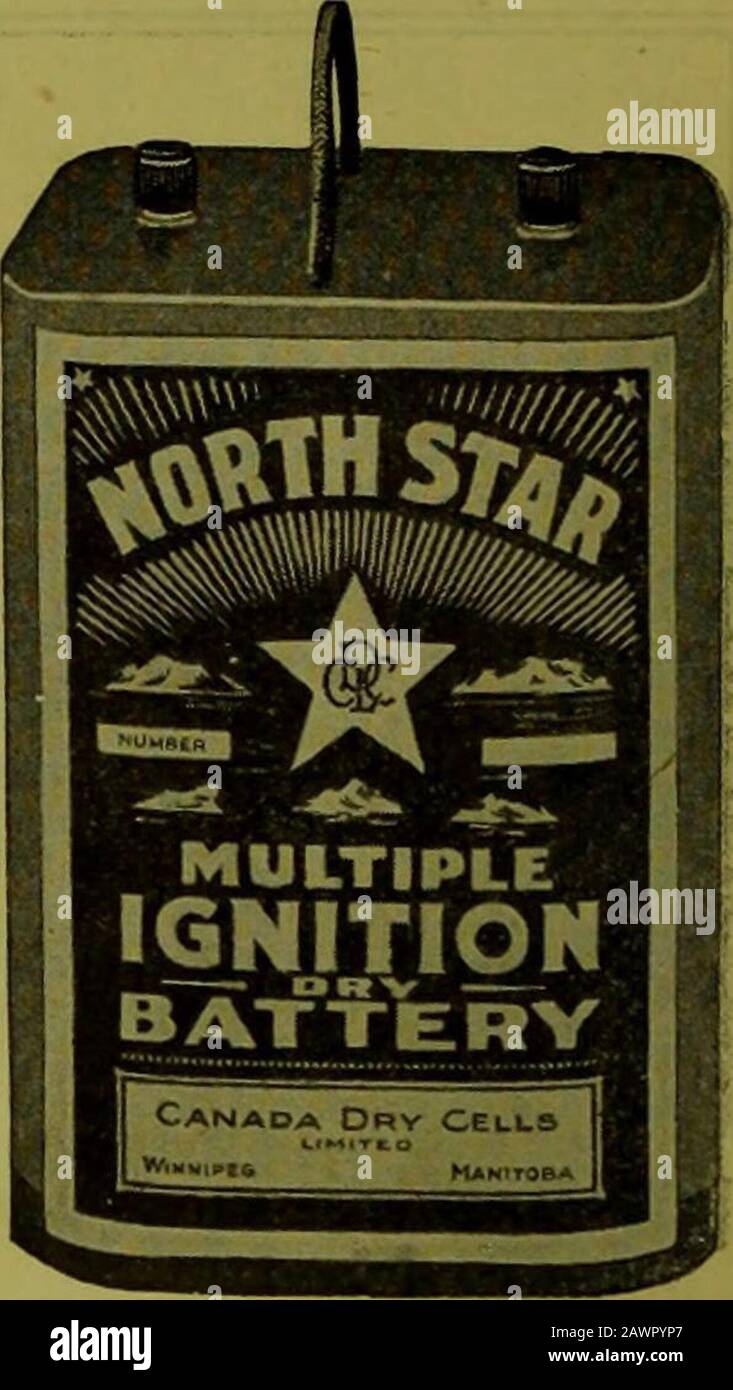 Hardware merchandising January-March 1919 . In North Star Dry Cells your customer getsa thoroughly efficient battery in every senseof the word. He will always come back to you, becausein selling North Stars, your customer al-ways gets what he pays for—service.. The Western Battery for Western Need.Order through your Jobber. Canada Dry Cells Limited WINNIPEG, MANITOBA Stock Photo