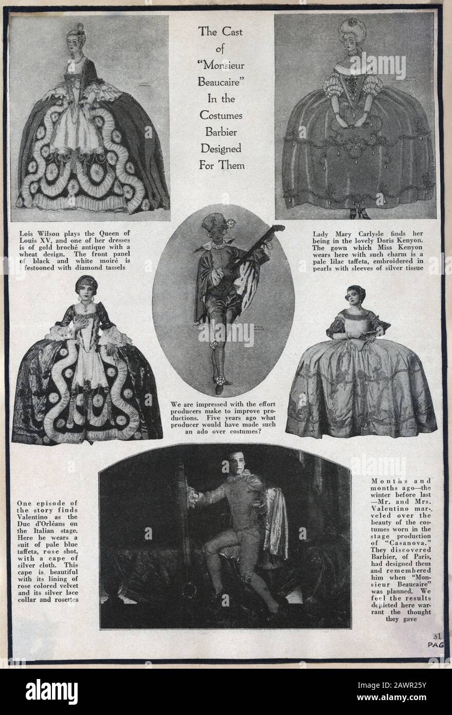 1924 , USA : The italian silent movie actor RUDOLPH VALENTINO ( 1895 - 1926  ) , article from an undentified movie fan magazine on the costume by cele  Stock Photo - Alamy