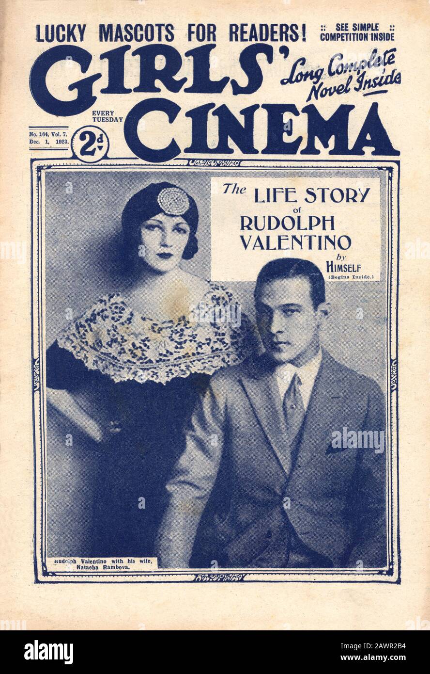 1923 , GREAT BRITAIN : The italian silent movie actor RUDOLPH VALENTINO ( 1895 - 1926 with wife NATACHA RAMBOVA on cover of british movie fan Stock Photo - Alamy