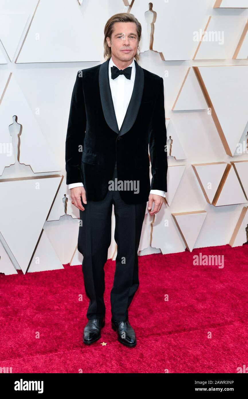 Brad Pitt walking on the red carpet at the 92nd Annual Academy Awards held at the Dolby Theatre in Hollywood, California on Feb. 9, 2020. (Photo by Anthony Behar/Sipa USA) Stock Photo