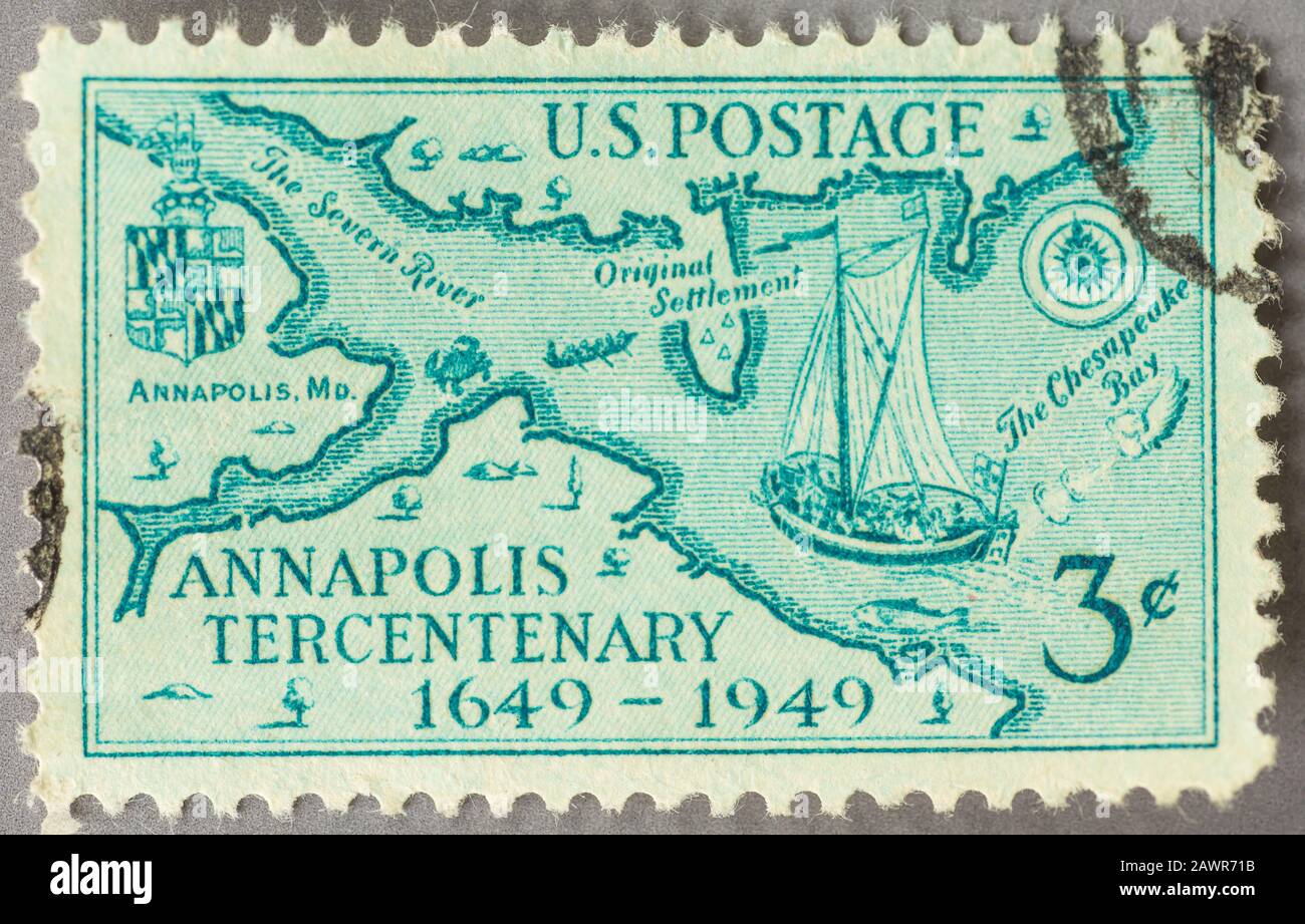 Annapolis Tercentenary 3c Unused Vintage 1949 Postage Stamps for Mailing -  Collecting - Crafts. Scott Catalog 984