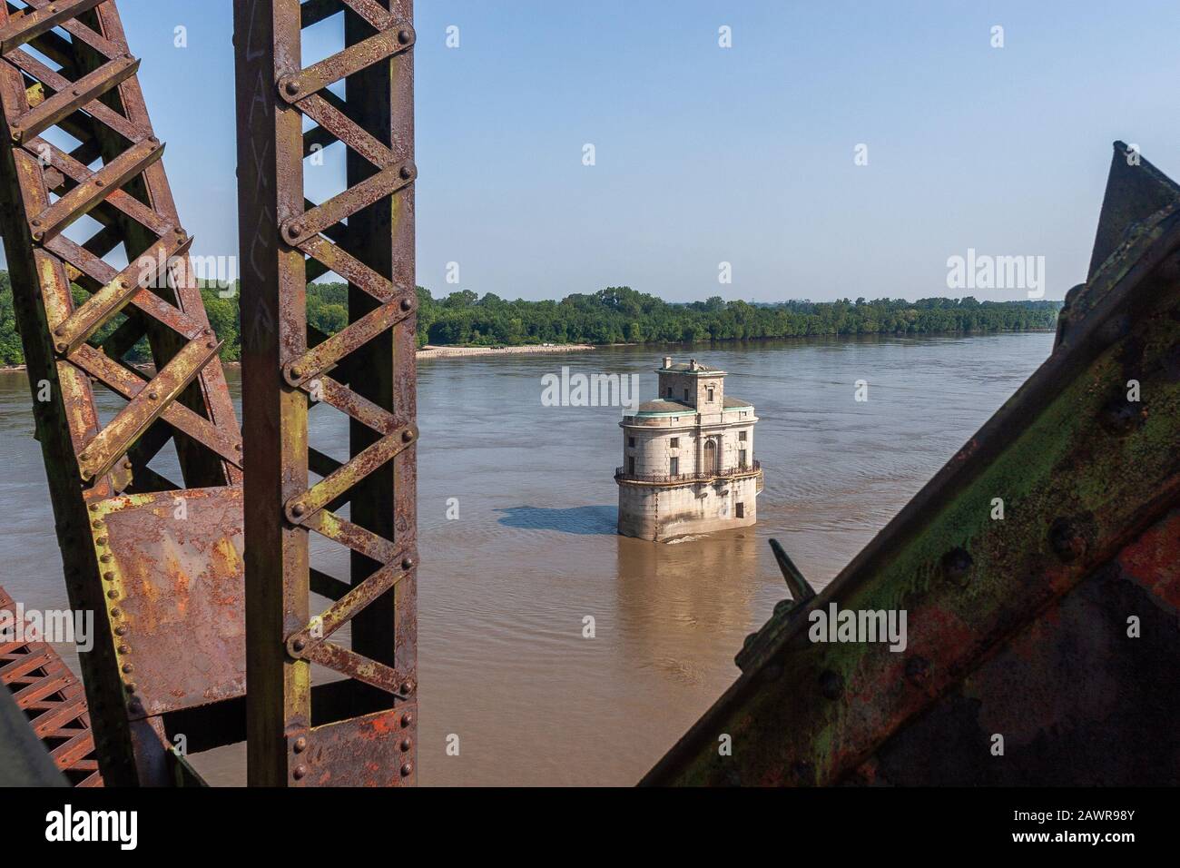 Intake crib on the Mississippi River Stock Photo