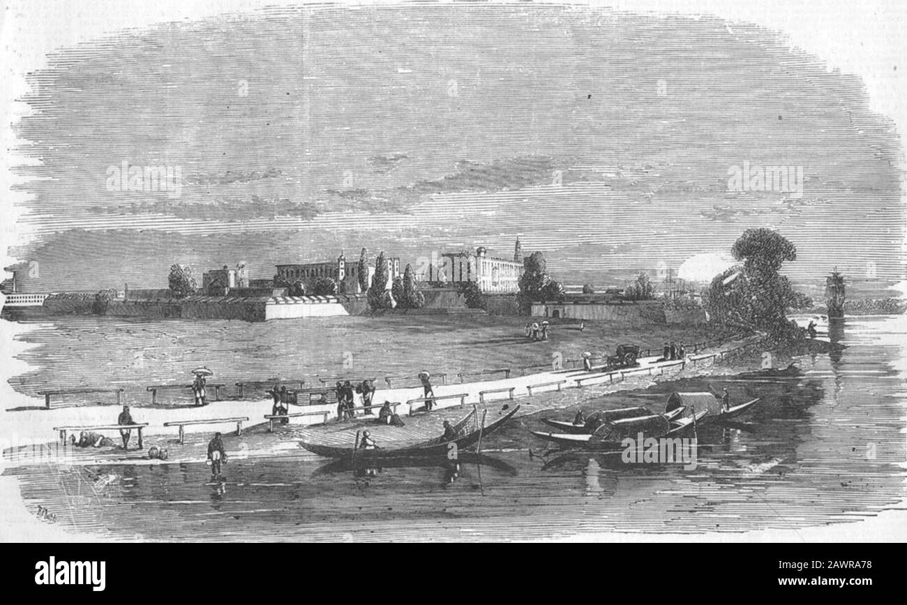 Fort William, Calcutta--sketched from the river,‘ Illustrated London News, 1857. Stock Photo