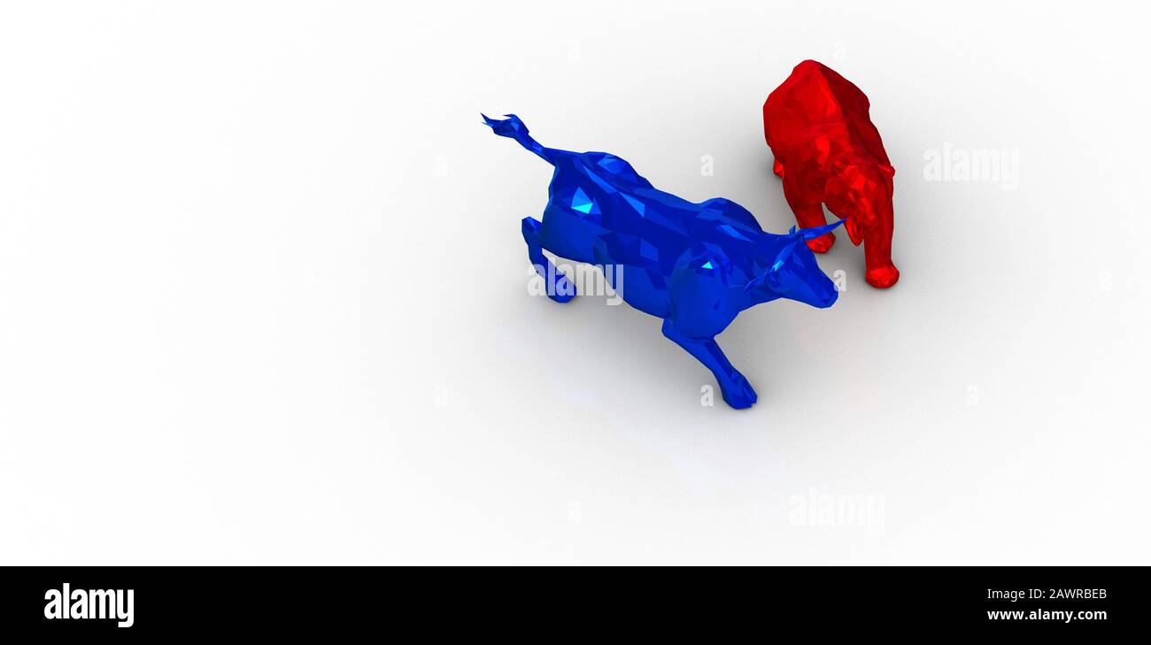 Digital bull and bear on a white background - stock market concept