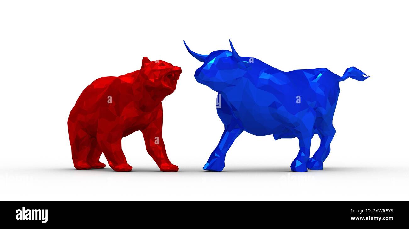 Digital bull and bear on a white background - stock market concept