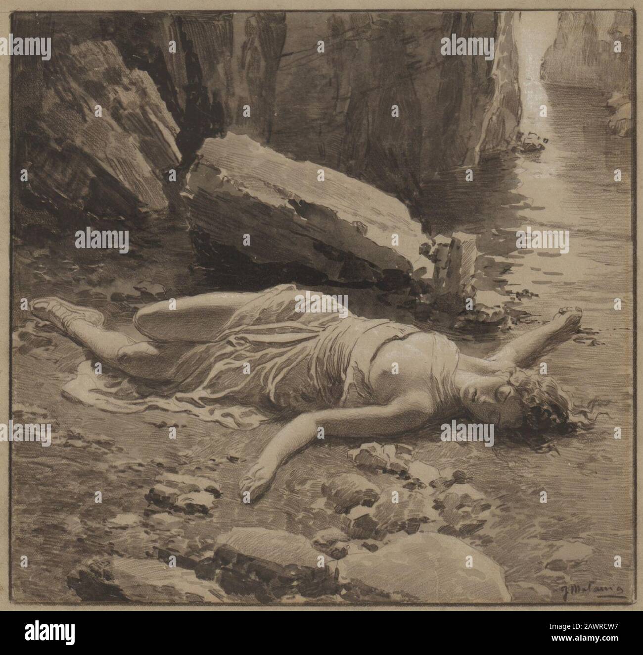Fortunino Matania - Death of Sappho (1929). Stock Photo