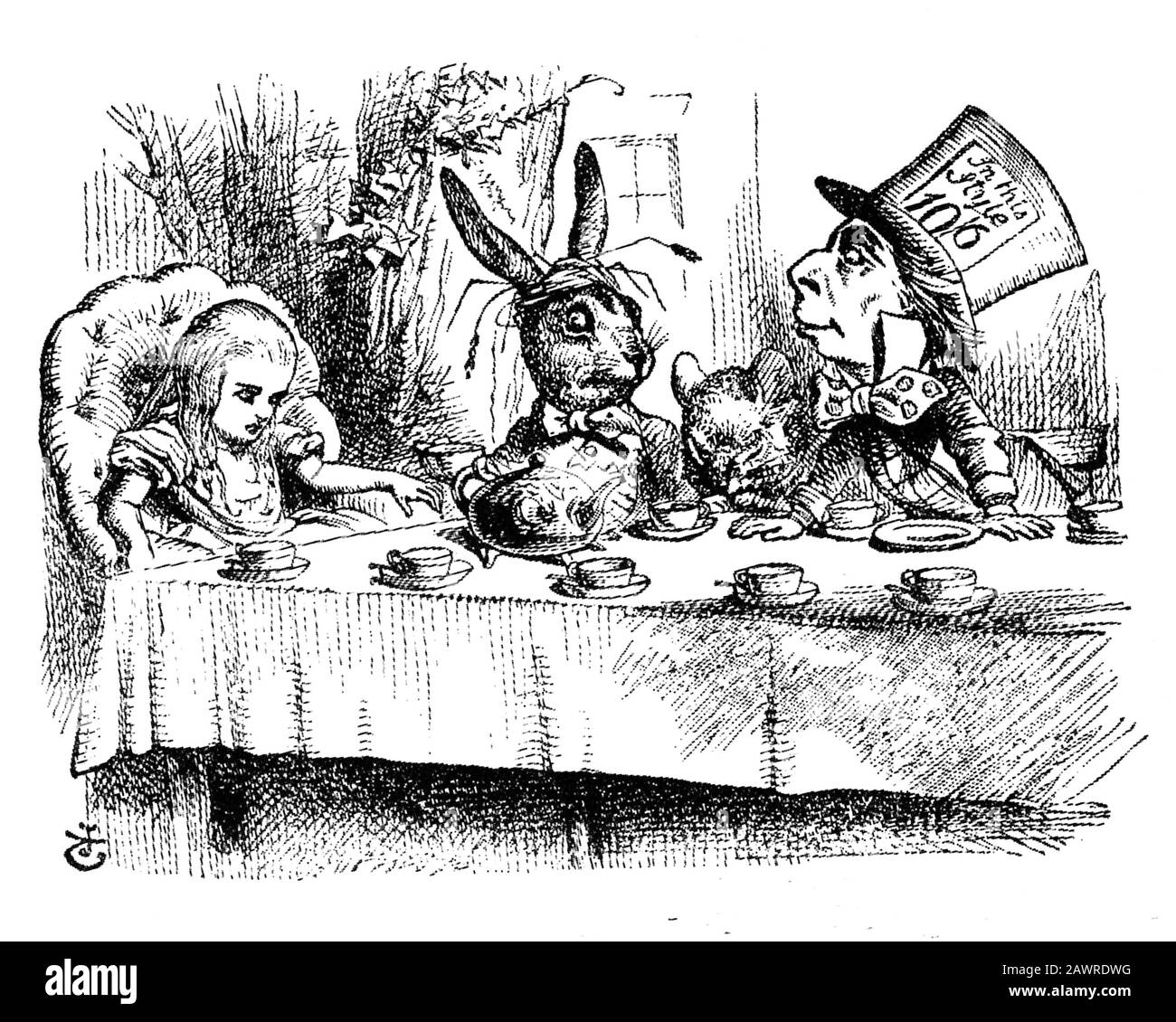 Alice in wonderland illustration Black and White Stock Photos & Images ...