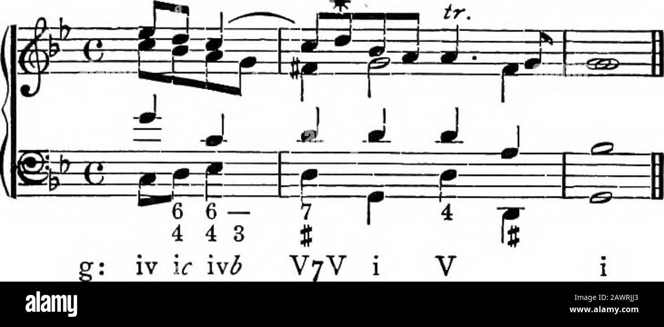 Harmony, its theory and practice . th omitted in the chord of the seventh, as at (a?) {e).In the not infrequent case when the dominant seventh resolveson the second inversion of the tonic chord, as at (/), the fifthcan evidently be present in the chord of the seventh withoutproducing consecutives. Here the rule just given does notapply; the fourth or sixth may also be sometimes doubled.Examples of the ordinary resolution on the root position of thetonic chord will be found at Exs. 39 (^r), 56, 57, and 115. * Though, as we have already learned, consecutive fifths by contrary motionare allowed b Stock Photo