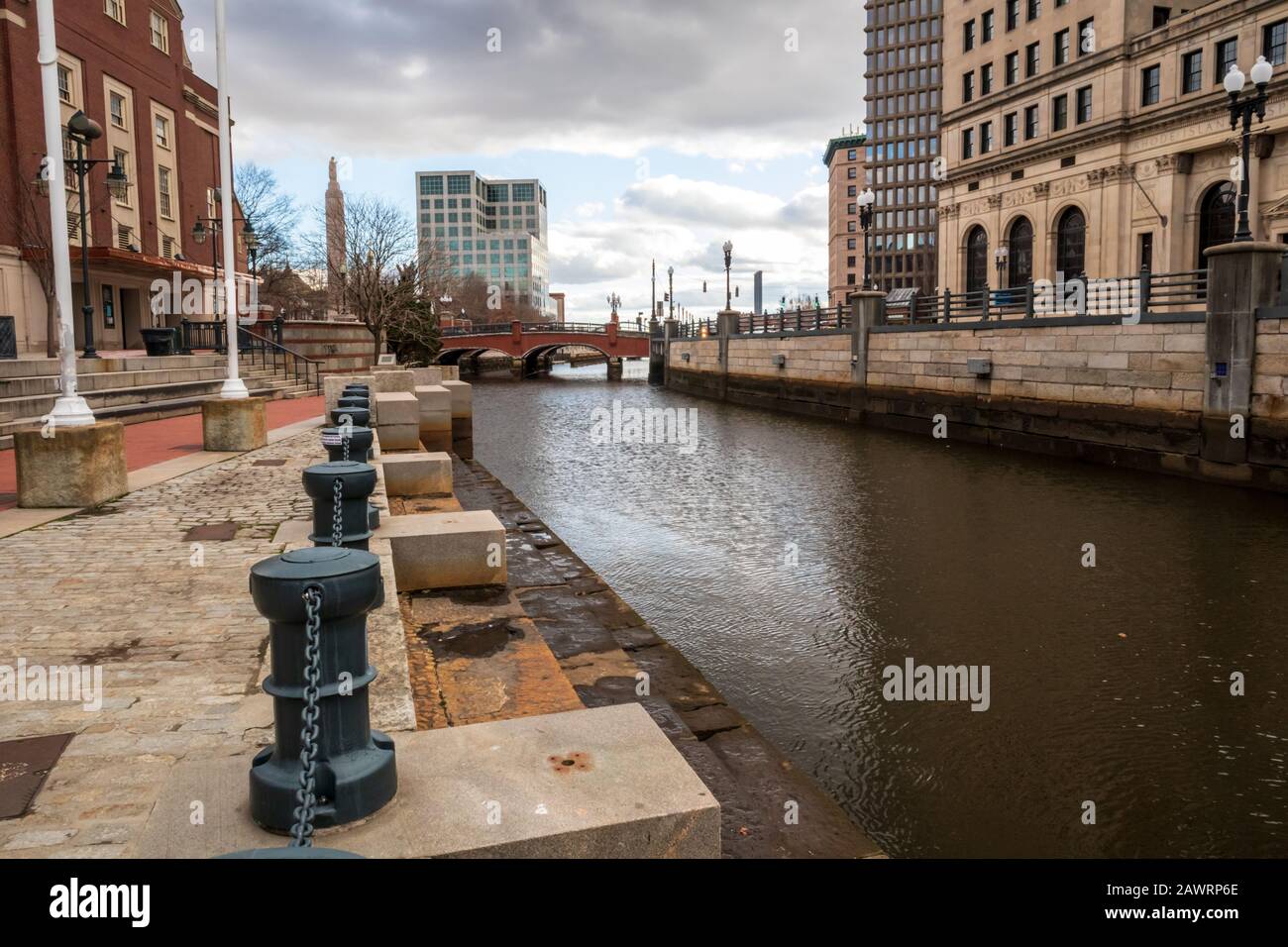 Providence, Rhode Island. Scenic view of a beautiful modern downtown city and Providence river