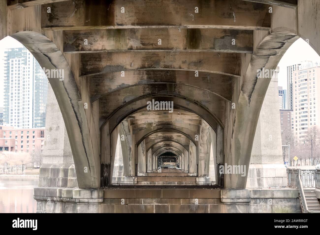 View under Charles River Dam in downtown Boston, Massachusetts Stock Photo