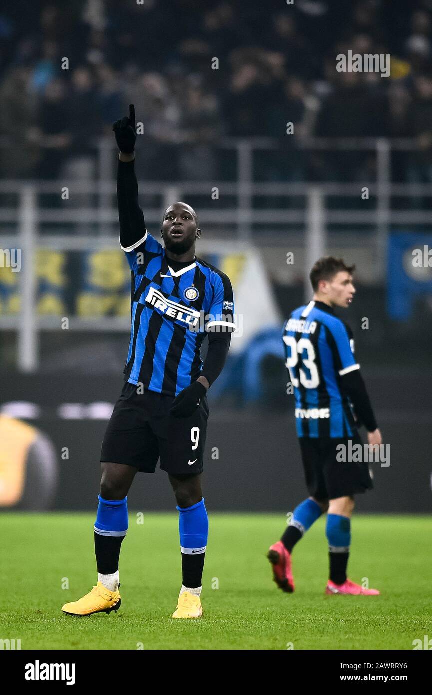 Milan, Italy - 09 February, 2020: Romelu Lukaku of FC Internazionale celebrates the victory at the end of the Serie A football match between FC Internazionale and AC Milan. Credit: Nicolò Campo/Alamy Live News Stock Photo