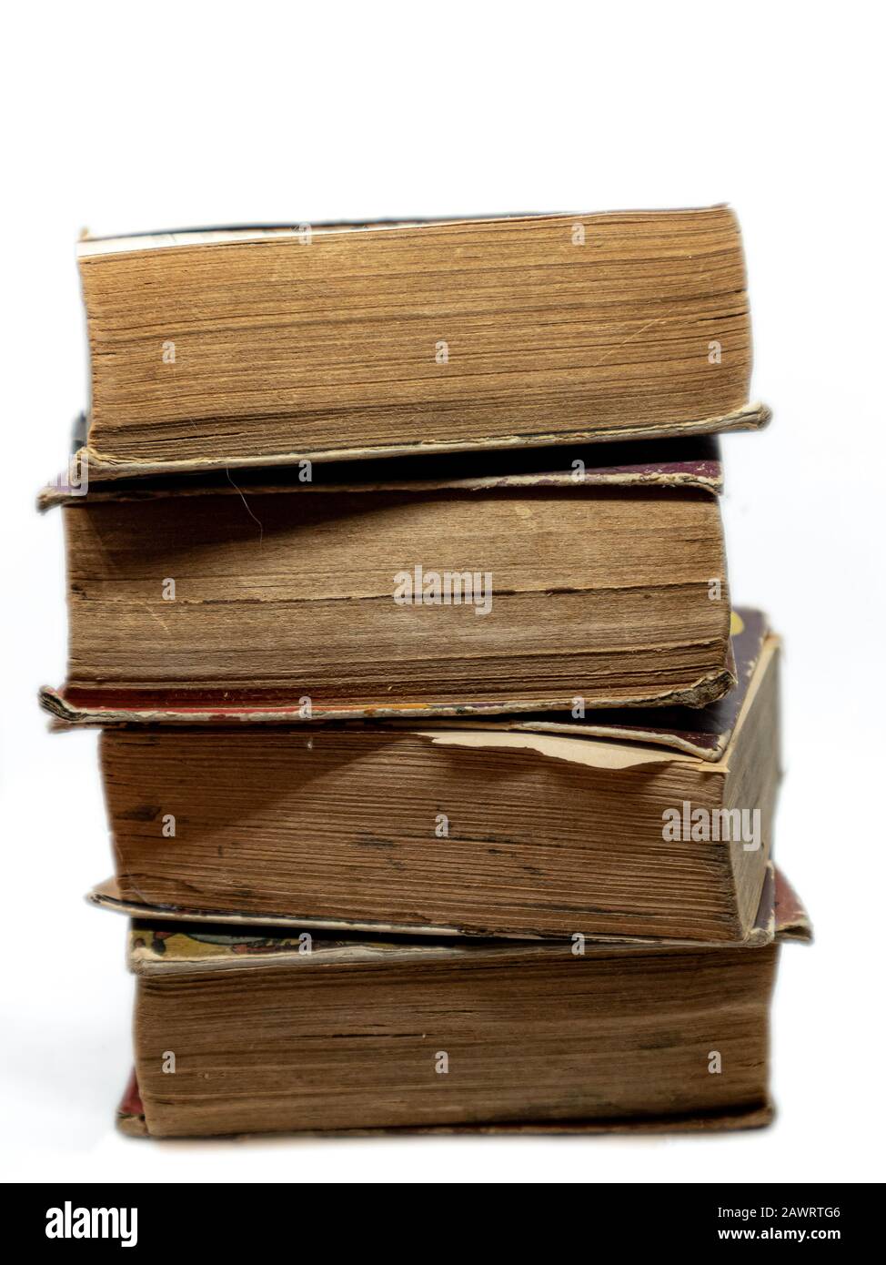 Antique old books isolated on white background. Selective focus Stock Photo