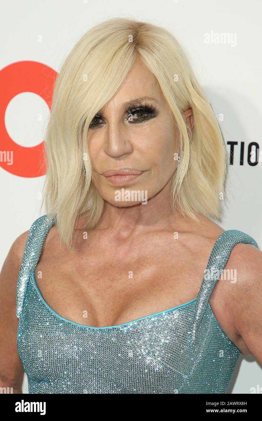 Donatella Versace attends the 28th Annual Elton John AIDS Foundation  Academy Awards Viewing Party Celebrating The 92nd Academy Awards held at  West Hollywood Park on February 09, 2020 in West Hollywood, California,