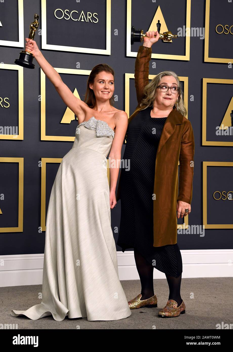 Carol Dysinger and Elena Andreicheva with their Best Documentary Short Subject Oscar for Learning to Skateboard in a Warzone (If You're a Girl) in the press room at the 92nd Academy Awards held at the Dolby Theatre in Hollywood, Los Angeles, USA. Stock Photo