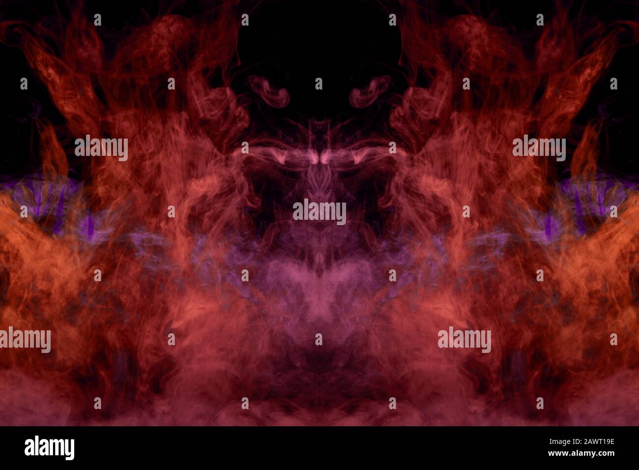 Pink smoke of pattern in the form of horror monster on a dark isolated ...