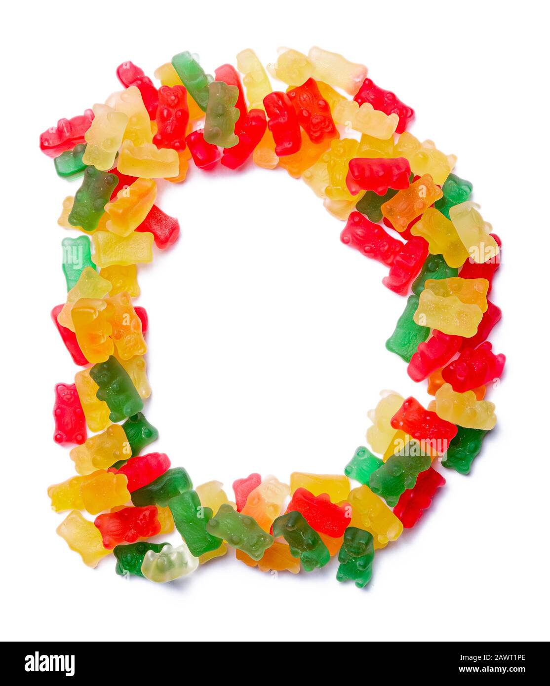 Letter D of the English alphabet from multicolored chewing marmalade