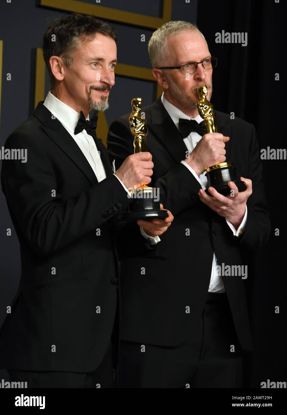 Mark Taylor and Stuart Wilson with the Best Sound Mixing Oscar for 1917 in  the press room at the 92nd Academy Awards held at the Dolby Theatre in  Hollywood, Los Angeles, USA