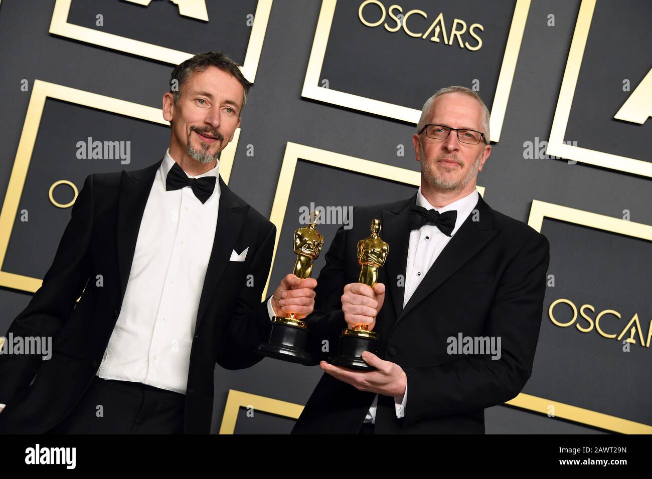 Mark Taylor and Stuart Wilson with the Best Sound Mixing Oscar for 1917 in  the press room at the 92nd Academy Awards held at the Dolby Theatre in  Hollywood, Los Angeles, USA