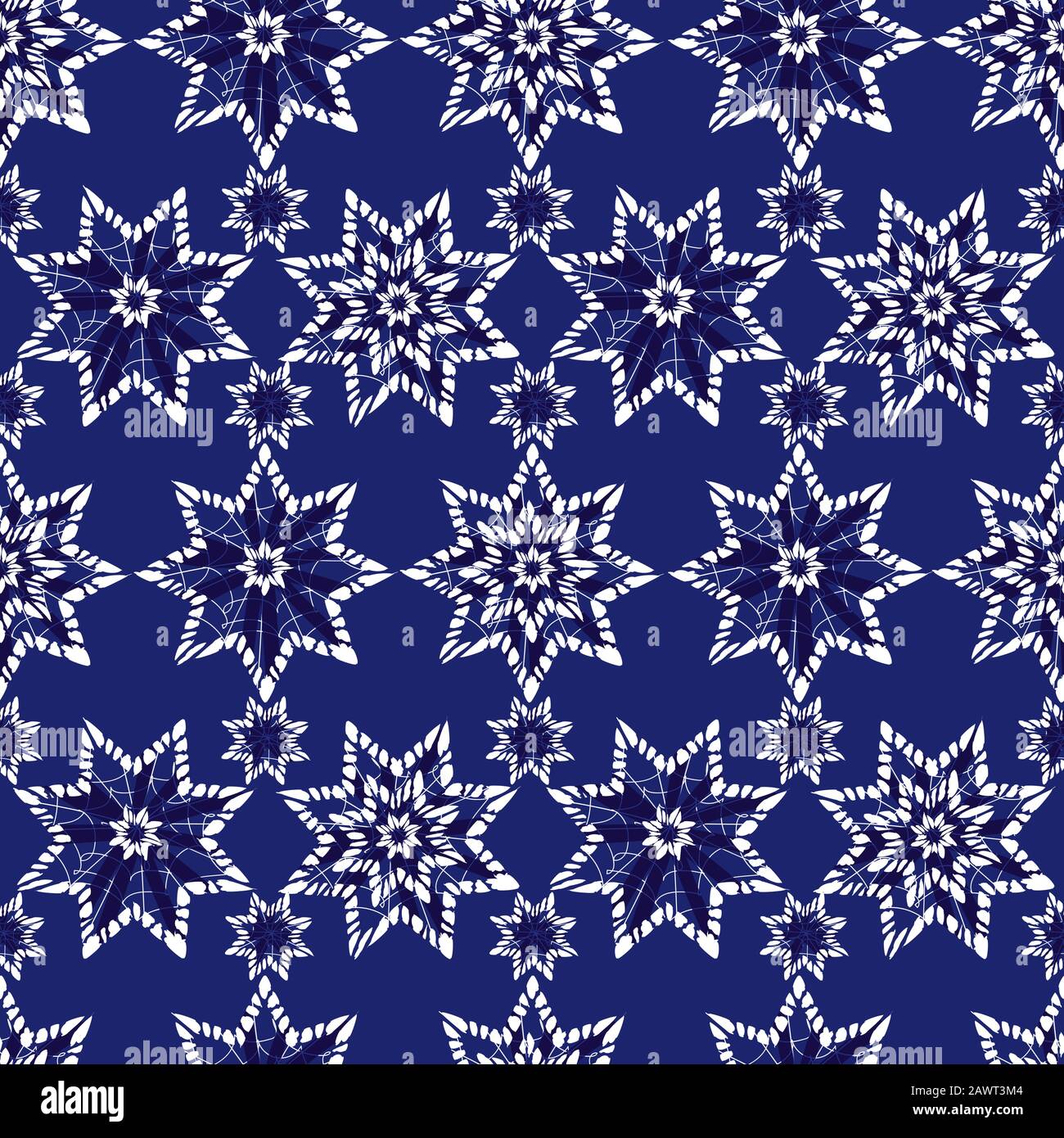 Vector blue abstract snowflake stars seamless background. Suitable for textile, gift wrap and wallpaper. Stock Vector