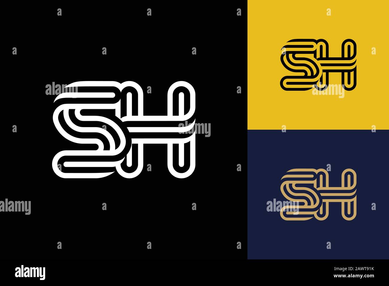 S and H combination Lines Letter Logo Creative Line Letters Design
