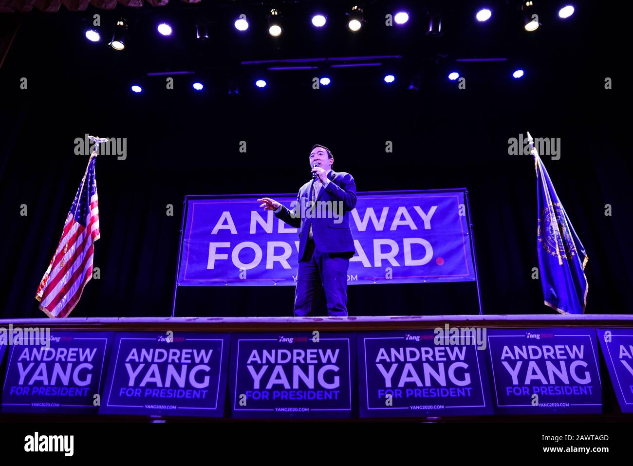 US Presidential candidate Andrew Yang campaigns at the Claremont, NH