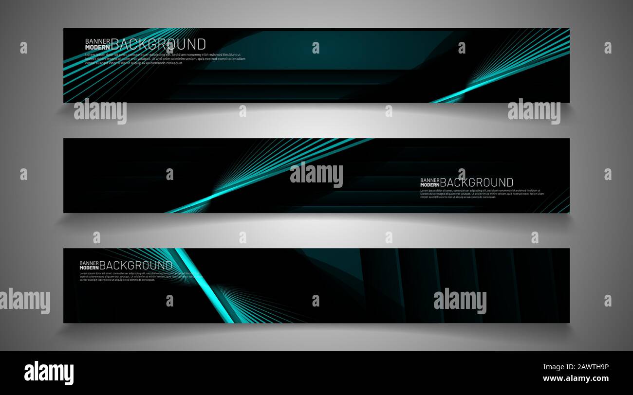 rectangular vector banner design with line blue on a black background. Stock Vector