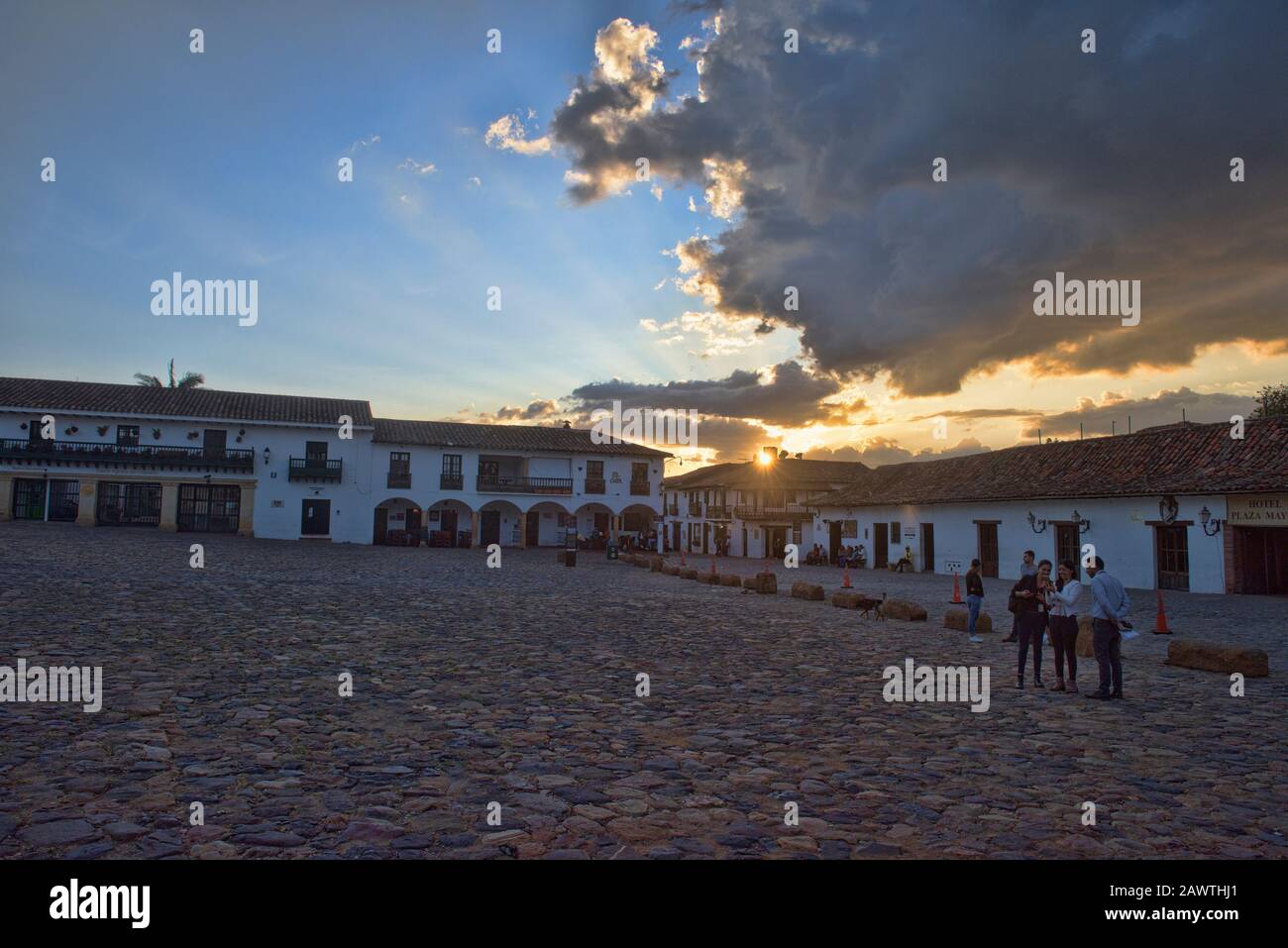 Sunset in colonial Villa de Leyva, Boyaca, Colombia Stock Photo