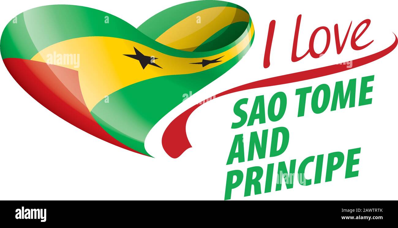 National flag of the Sao Tome and Principe in the shape of a heart and
