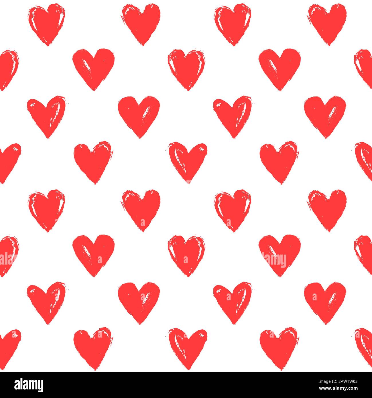 Seamless pattern with hand drawn hearts. White background and painted red hearts. Romantic vector illustration for love, wedding or Valentine's day de Stock Vector