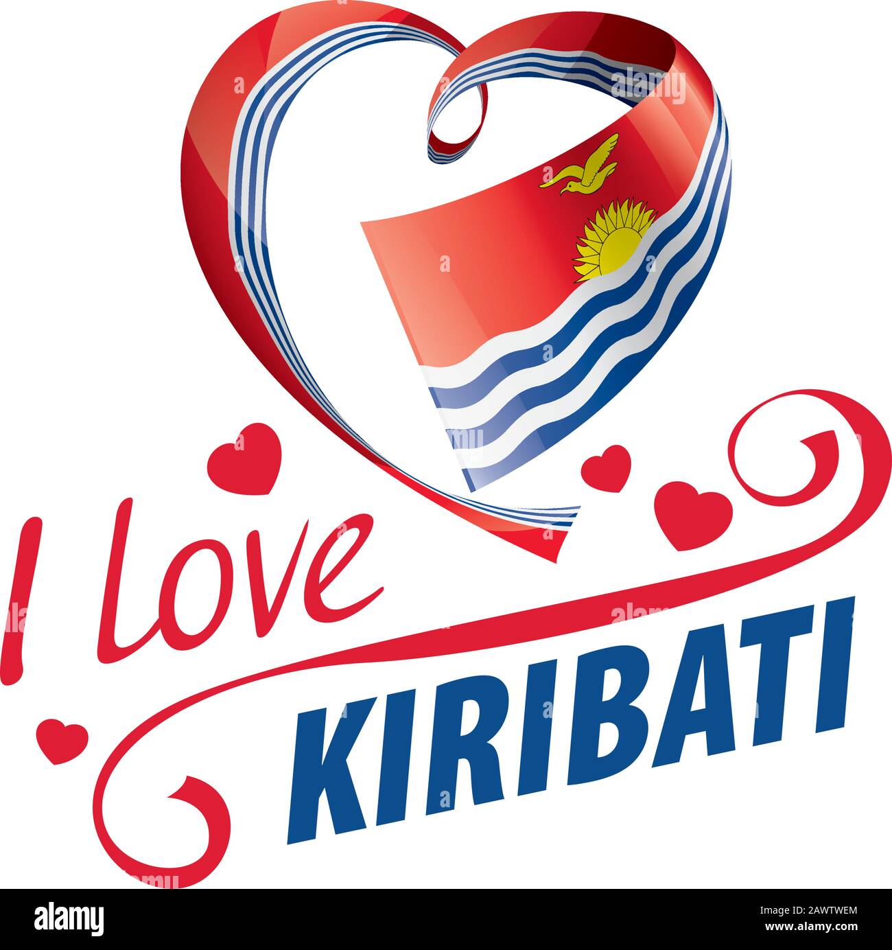 National flag of the Kiribati in the shape of a heart and the inscription I love Kiribati. Vector illustration Stock Vector